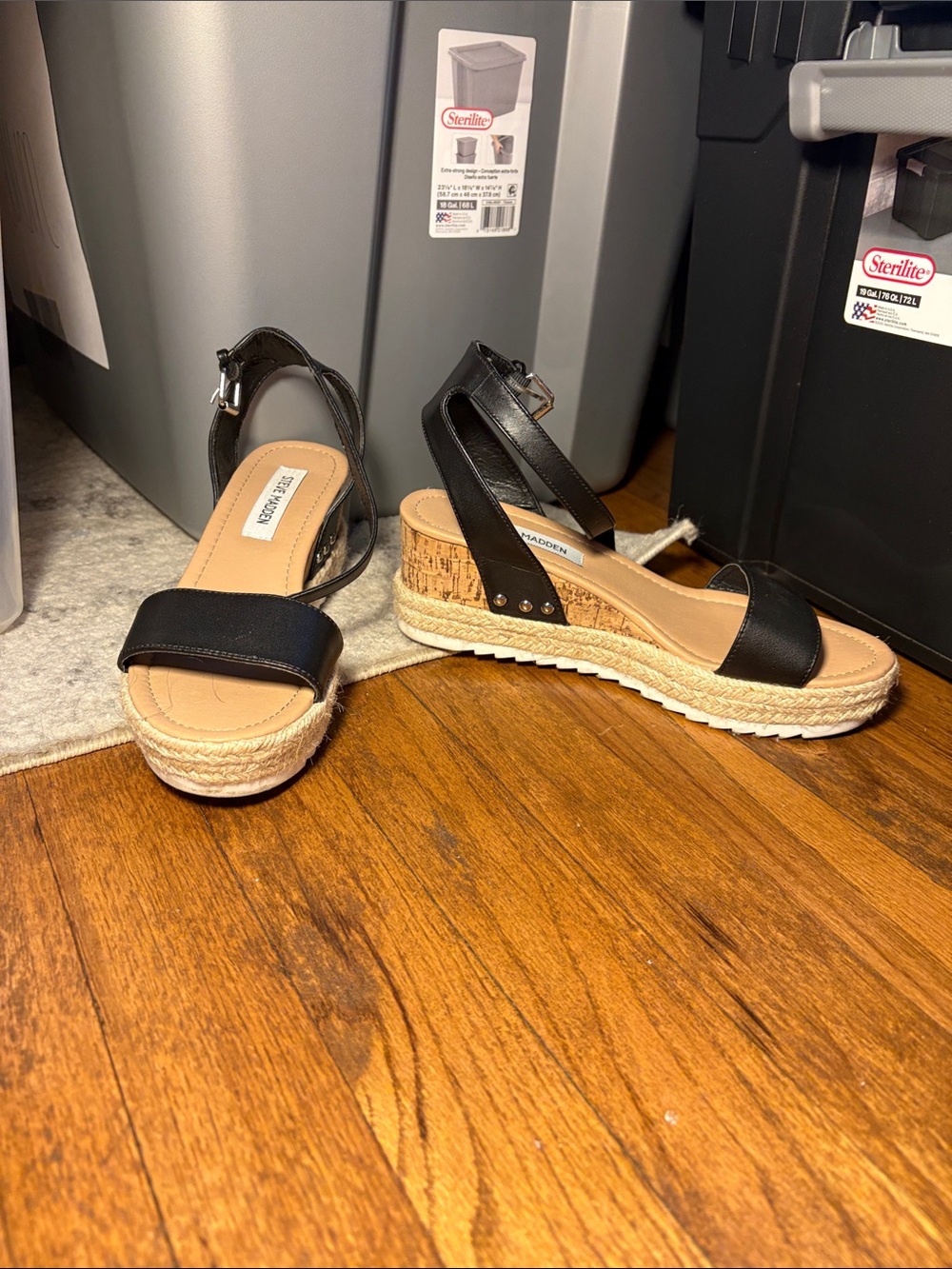 Steve Madden Black Espadrille Wedge Sandals with Cork Detail
